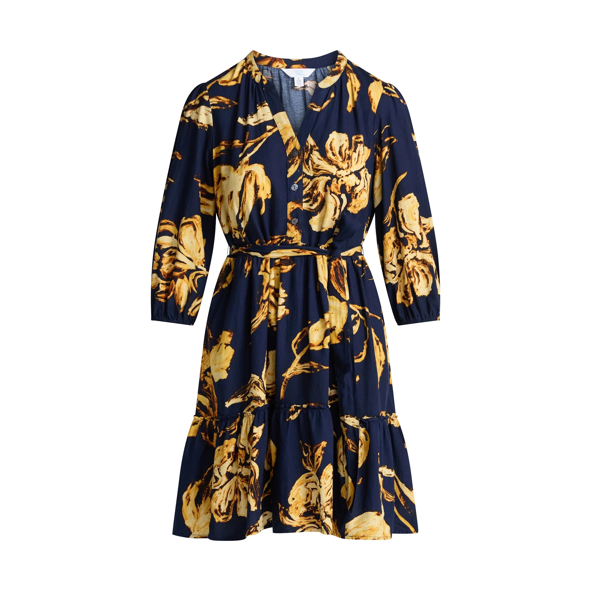 Time and Tru Women's Poplin Shirt Dress with Long Sleeves, Sizes XS-XXXL | Walmart (US)