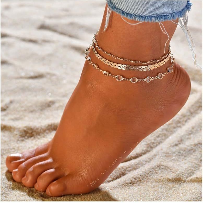 Zoestar Three-Layer Anklet Ankle Bracelet Foot Chain with Leaves Accessories Foot Jewelry for Wom... | Amazon (US)