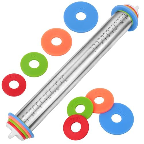 Adjustable Rolling Pin with Thickness Rings for Baking, Stainless Steel Designs Dough Roller Pins for Cookie Decorating Baking Supplies Fondant Cake Baker | Amazon (US)
