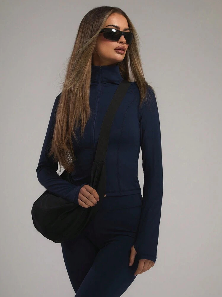 MUSERA Half Zip Long Sleeve Fitted Top | SHEIN