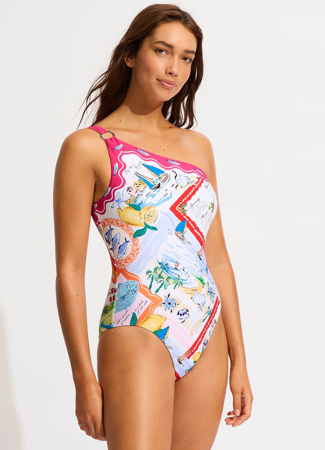 Wish You Were Here One Shoulder One Piece - Fuchsia Rose | Seafolly US