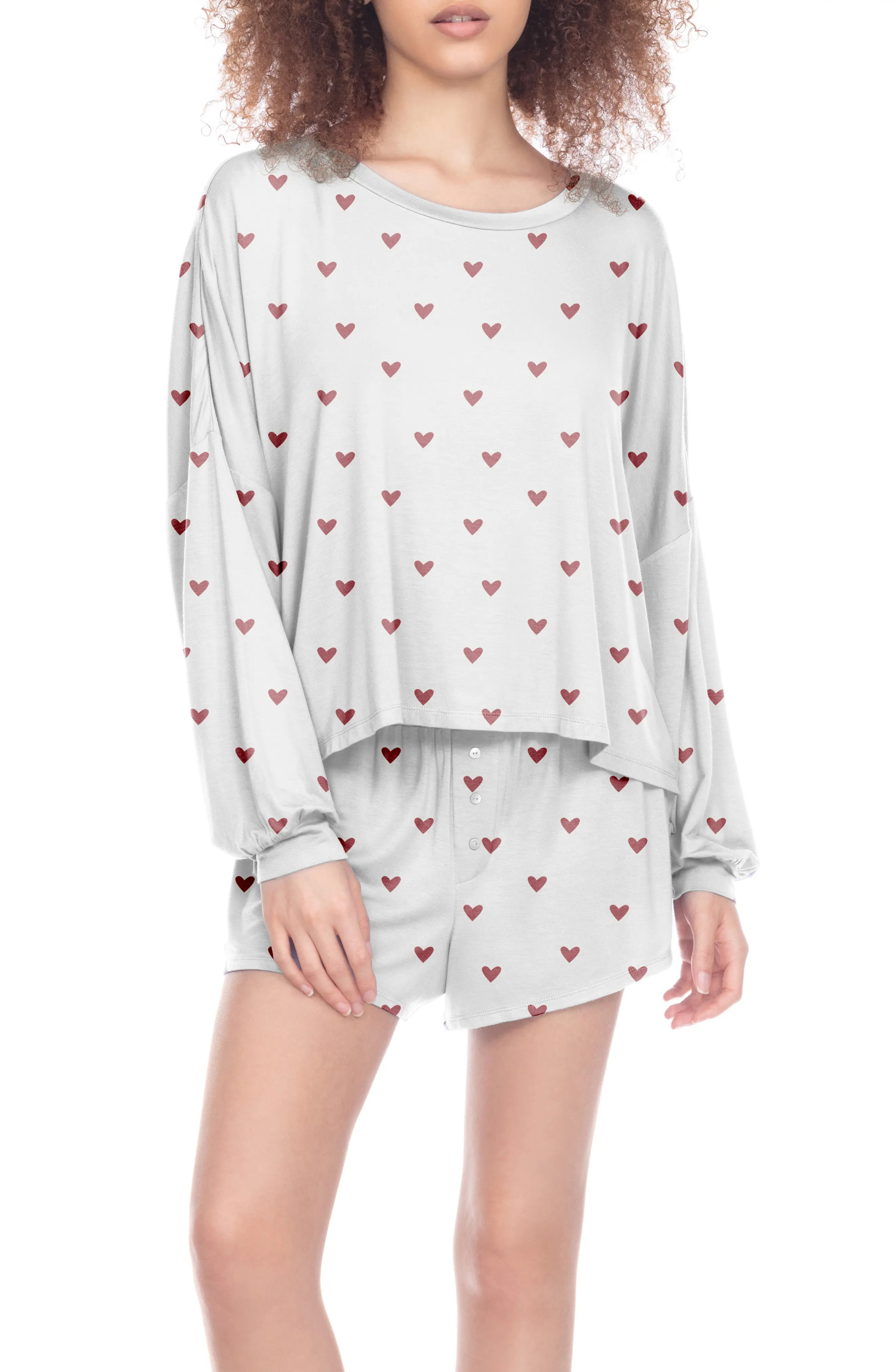 Honeydew Intimates All American Long Sleeve Shortie Pajamas in Ivory Hearts at Nordstrom, Size X-Lar | Nordstrom