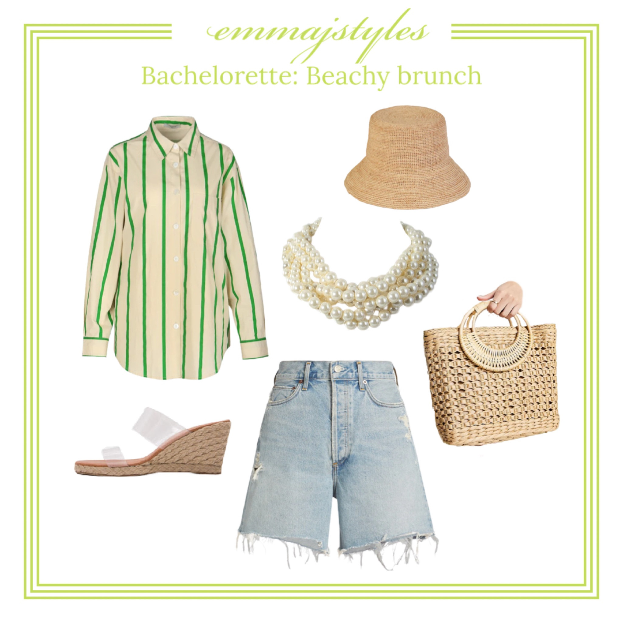 The perfect brunch fit for summer!! When in doubt, add pearls 💁🏼‍♀️

Couldn’t link the shirt but it’s the FRNCH Carla Shirt! 

#LTKfit #LTKunder100 #LTKunder50