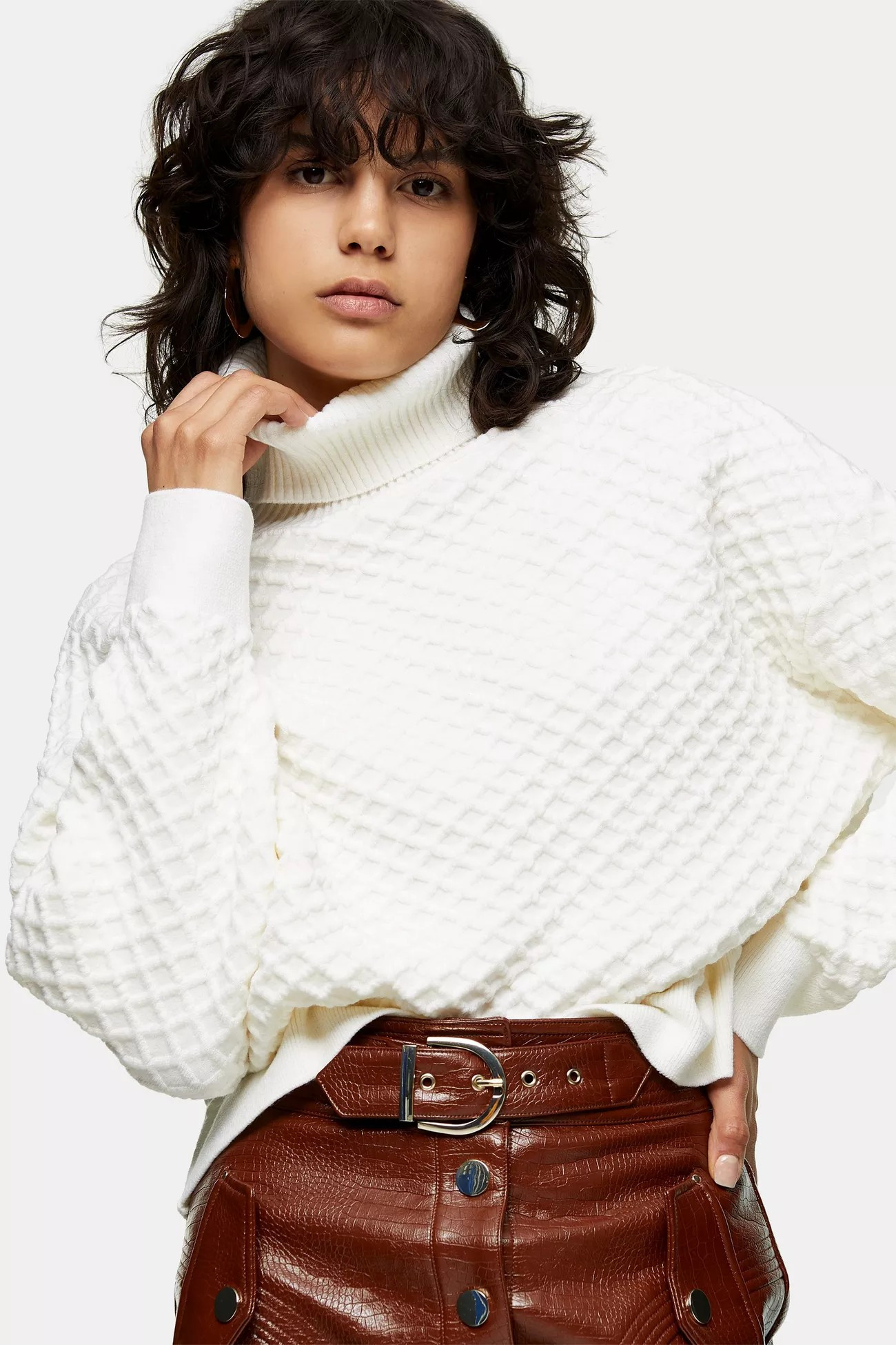 White Quilted Oversized Knitted Sweater | Topshop US