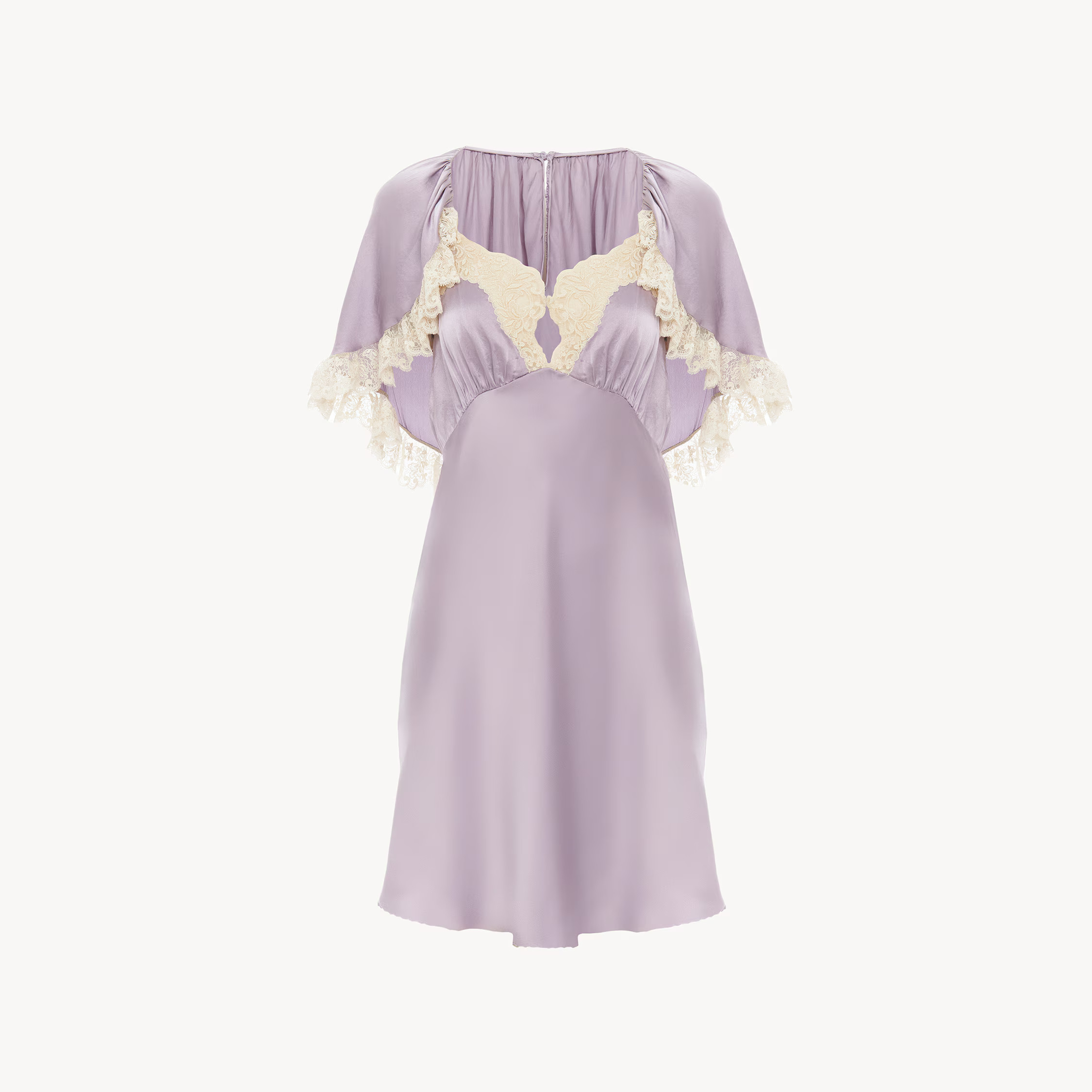 Chloé - Mini cape dress in washed silk satin & lace - Smoky Purple - 44 - Silk | Chloe US