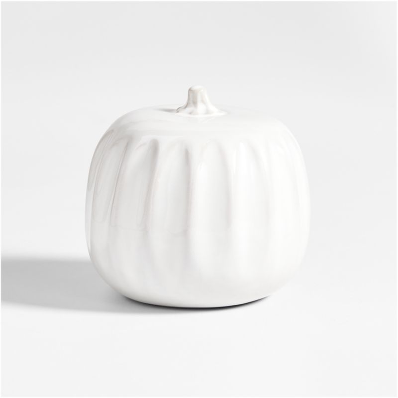 Dover Small White Ceramic Pumpkin | Crate & Barrel | Crate & Barrel