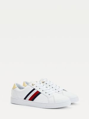 Tommy Hilfiger Women's Icon Stripe Leather Sneaker White - 9.5 | Tommy Hilfiger (US)