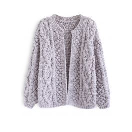 Wintry Morning Cable Knit Cardigan in Lavender | Chicwish