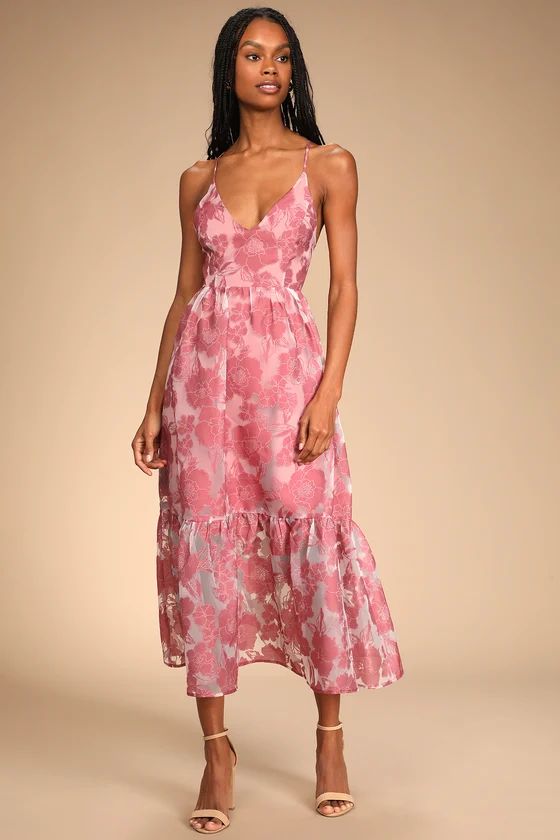 Feeling Like Forever Rose Jacquard Organza Lace-Up Midi Dress | Lulus