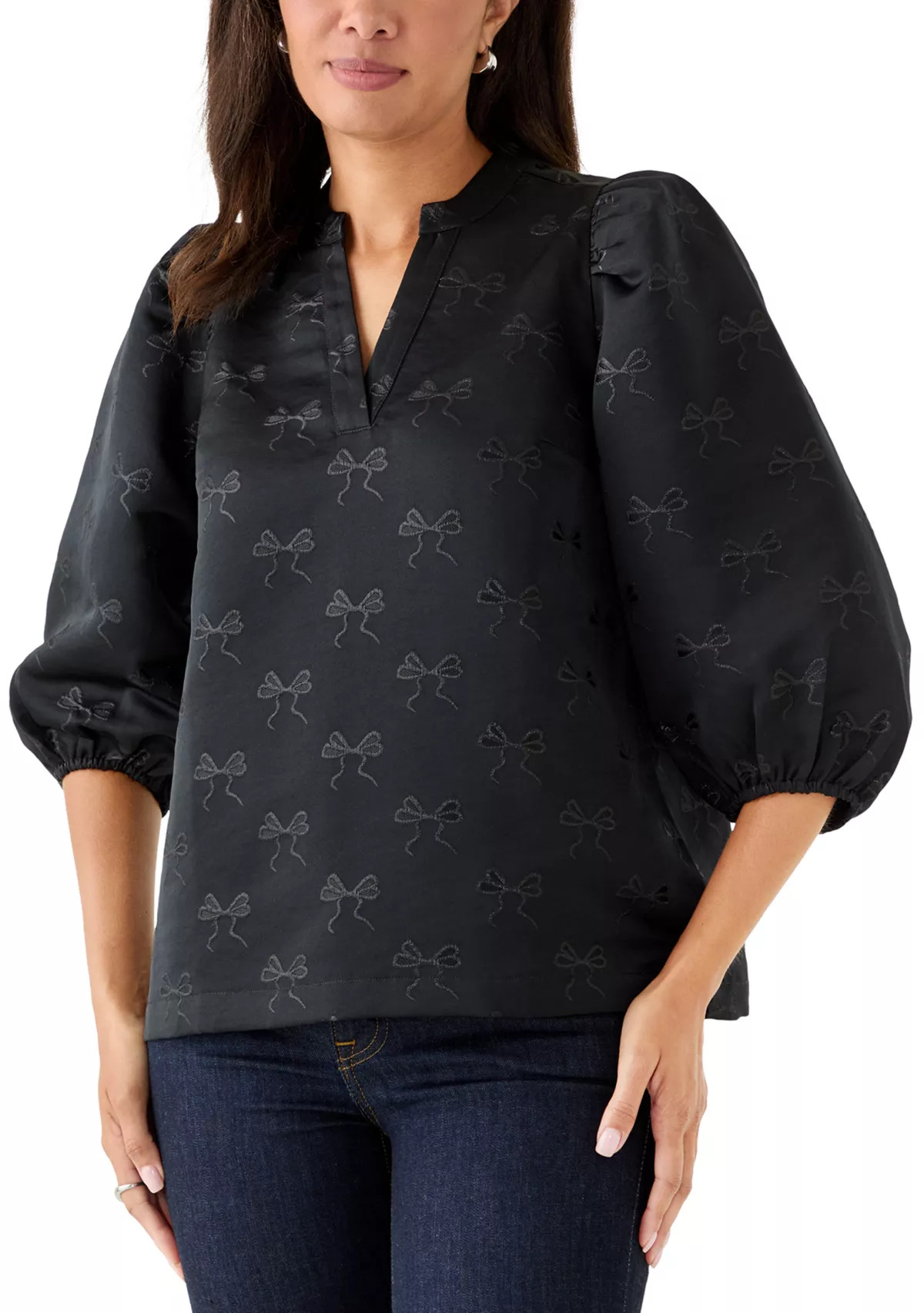 Women's 3/4 Puff Sleeve Jacquard Top | Belk