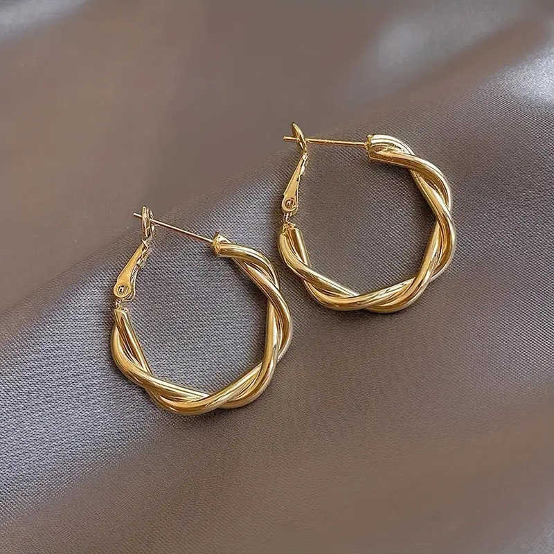 Golden Twisted Pattern Hoop Earrings Elegant Simple Style - Temu | Temu Affiliate Program