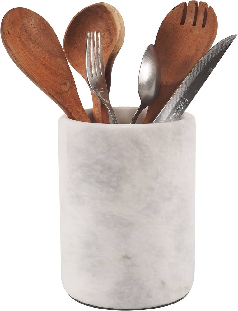 Utensil Holder Countertop White Handmade Marble kitchen Utensils Set Organizer - 5.5x6.5 Inch Uti... | Amazon (US)