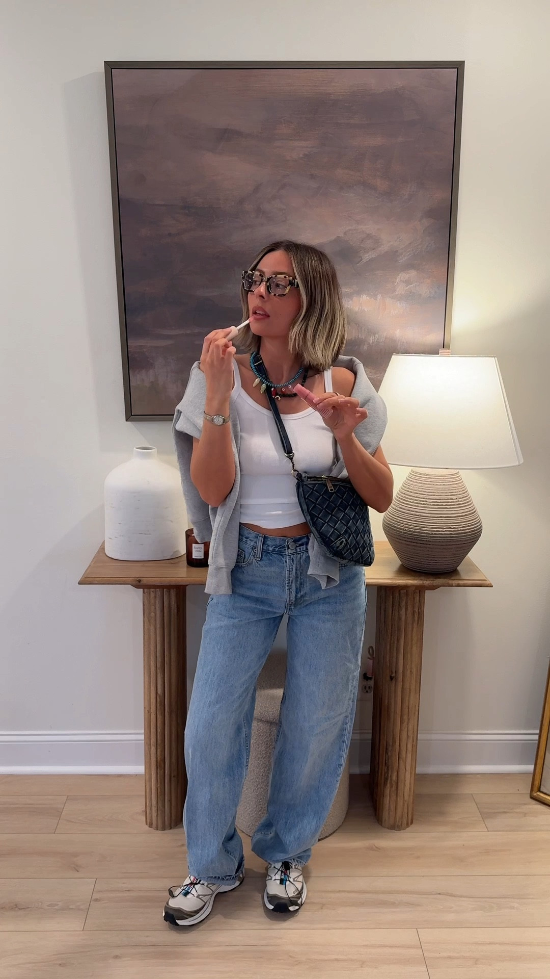 With a base outfit like this, you could go 100 different directions! I’m wearing small in the tank, wish I would have done the extra small though & 25 in the jeans! They are the right amount of baggy. Size small in the sweatshirt but if you want a true oversized fit, imo you need to size up. I’d prefer a medium! CHARLIE20 for 20% off my bag 💖

#LTKStyleTip #LTKSeasonal #LTKFindsUnder100