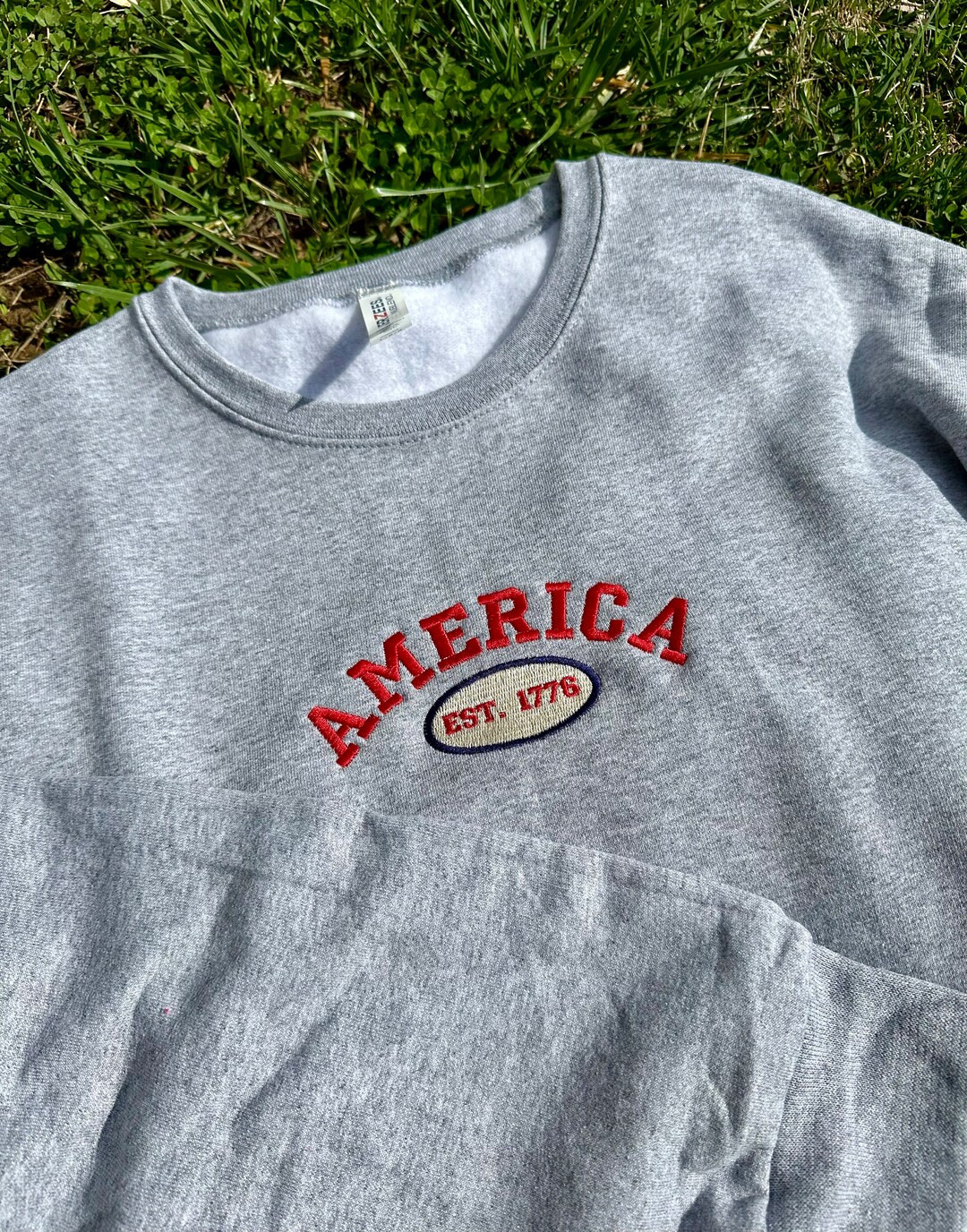 America est 1776 patriotic embroidered custom crewneck sweatshirt, 4th Fourth of July crewneck Am... | Etsy (US)