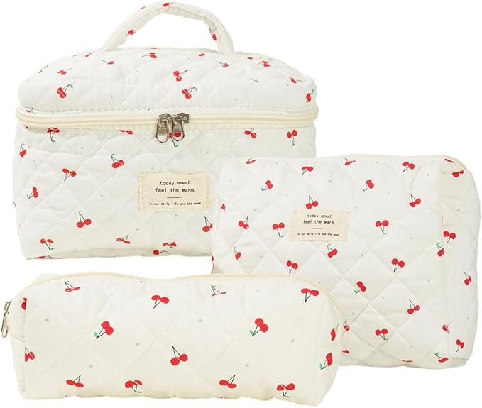 Quilted Makeup Bag Set, Cute Makeup Bag, Cotton Floral Makeup Bag Set, Aesthetic Coquette Toiletr... | Amazon (US)