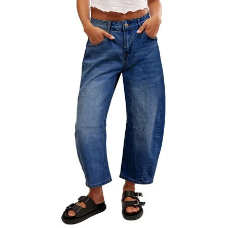 DOKOTOO Women's Barrel Jeans Mid Rise Vintage Y2k Baggy Boyfriend Jeans Loose Ankle Denim Stretch Pants Blue Size 4 | Walmart (US)