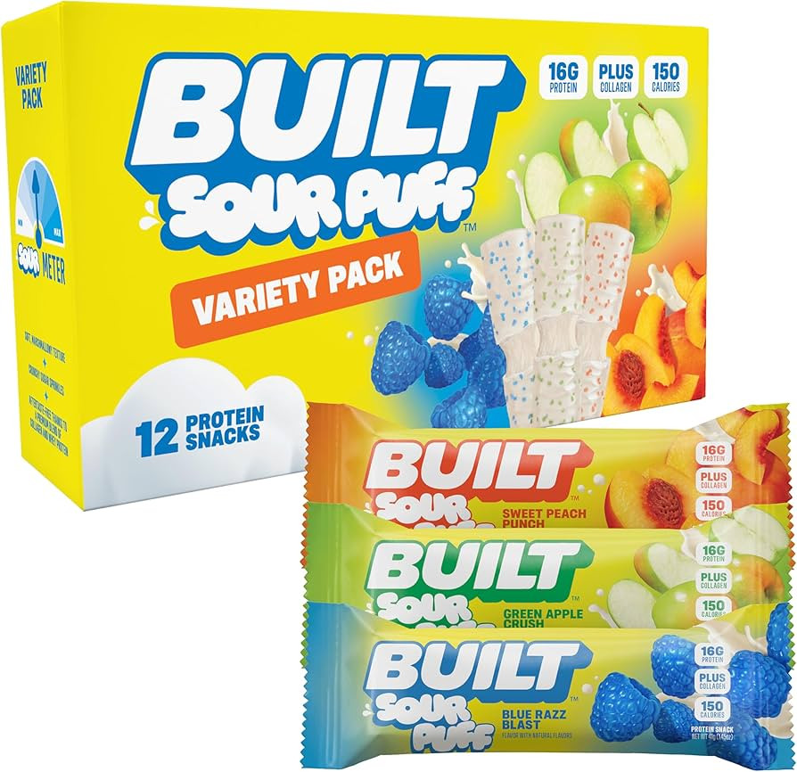BUILT Bar Sour Puff Protein Bars - Variety Pack - 16g Protein Snack Bars with Collagen - Calorie ... | Amazon (US)
