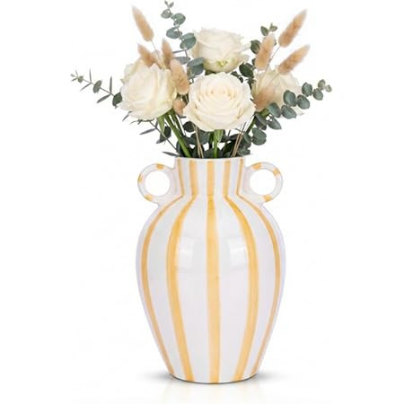 Ceramic Striped Flower Vase with Dual Handles,6.5" Decorative Modern Vase for Home Decor,Hand-Pai... | Amazon (US)