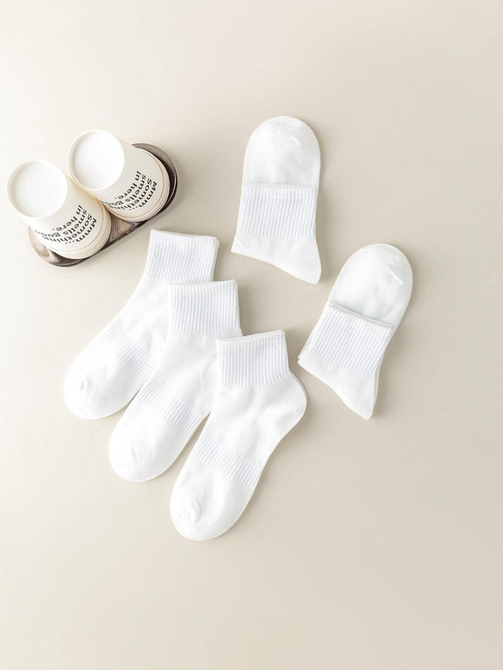 5pairs White Socks For Women Solid Color Mid-Calf Socks, Korean Style, Versatile, Summer And Autu... | SHEIN