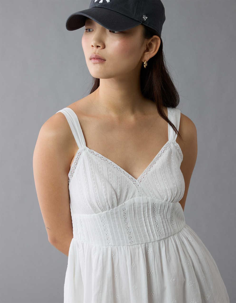 AE V-Neck Eyelet Mini Dress | American Eagle UK