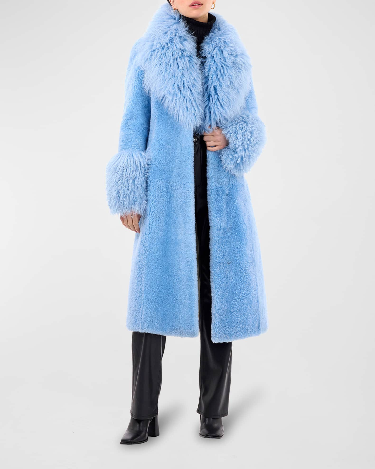 Mongolian Lamb Shearling Long Coat With Cashmere Goat Trim | Neiman Marcus