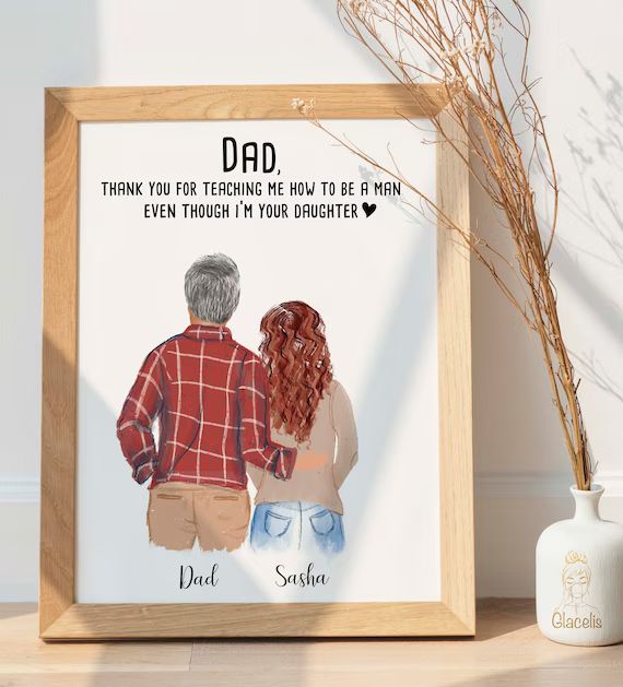 Gift for Dad / Father and daughter custom portrait, gift idea for dad, gift for father, personali... | Etsy (US)