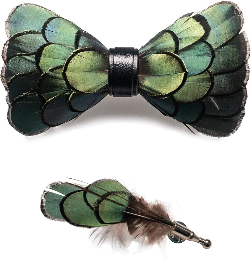 Handmade Feather Pre-tied Bow tie and Brooch Sets for Men | Amazon (US)