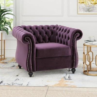 Westminster Chesterfield Club Chair Blackberry - Christopher Knight Home: Velvet Upholstery, Nailhead Trim | Target