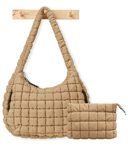 Puffer Tote Bag for Women,Quilted Tote Bag,Large Hobo Quilted Tote Bag Crossbody Shoulder Puff Purse Soft Fluffy Lightweight for Women Work Travel | Amazon (US)