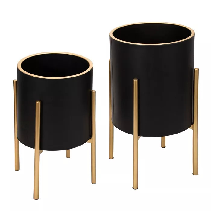 Set of 2 Planter on Metal Stand Black/Gold - Sagebrook Home | Target