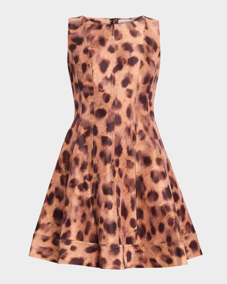 Milly Poppy Leopard-Print Taffeta Mini Dress | Neiman Marcus