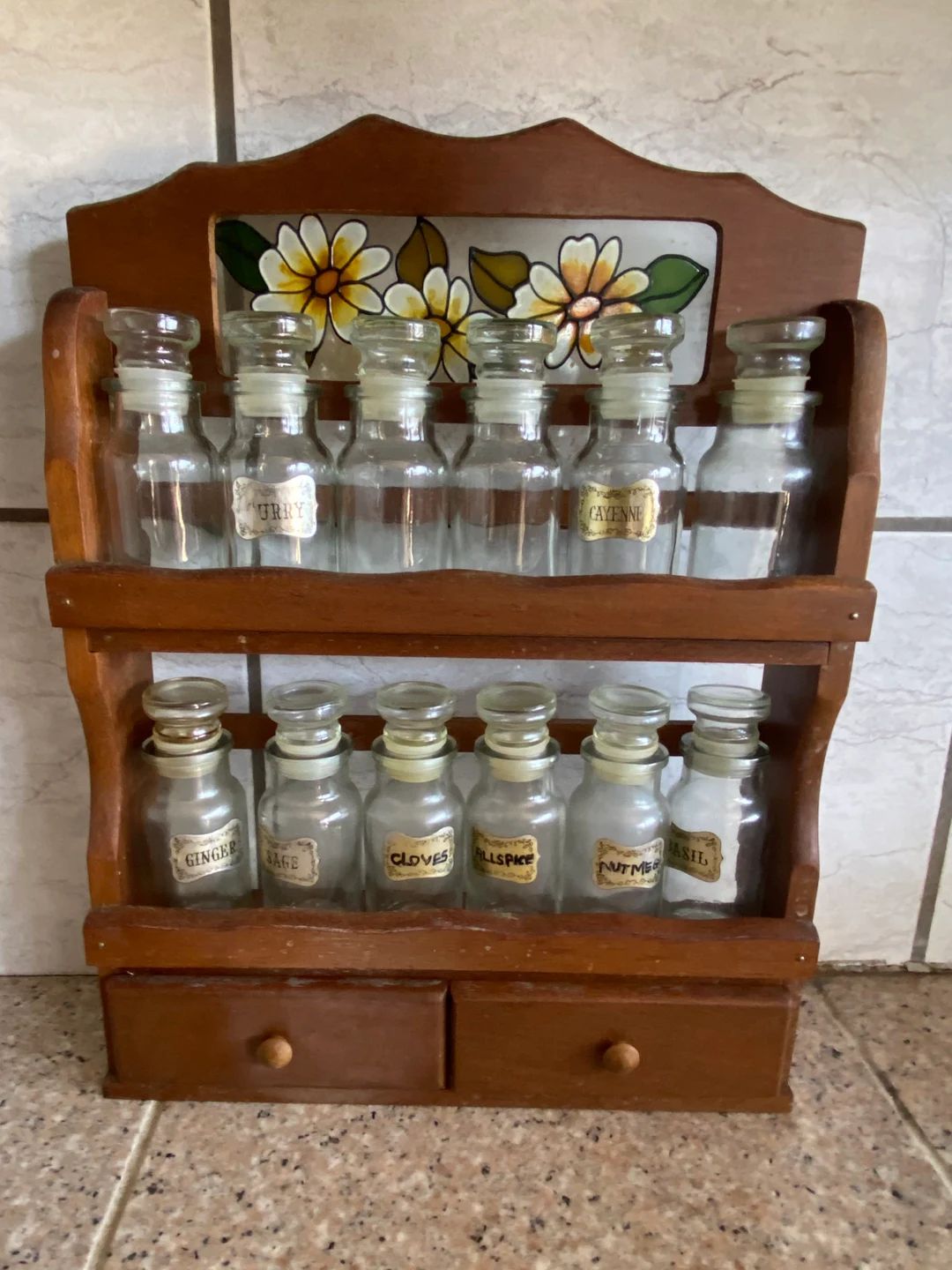 Retro Spice Rack With 12 Glass Bottles in Original Box Pretty Floral Daisy Detail Decor 70s Kitsc... | Etsy (CAD)