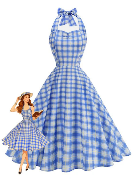 1950s Plaid Halter Sweetheart Neck Dress | Retro Stage
