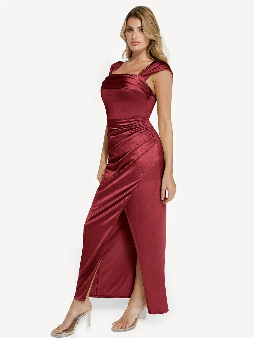 Shapewear Off Shoulder Shine Ruched Sculpting Maxi Dress | Popilush
