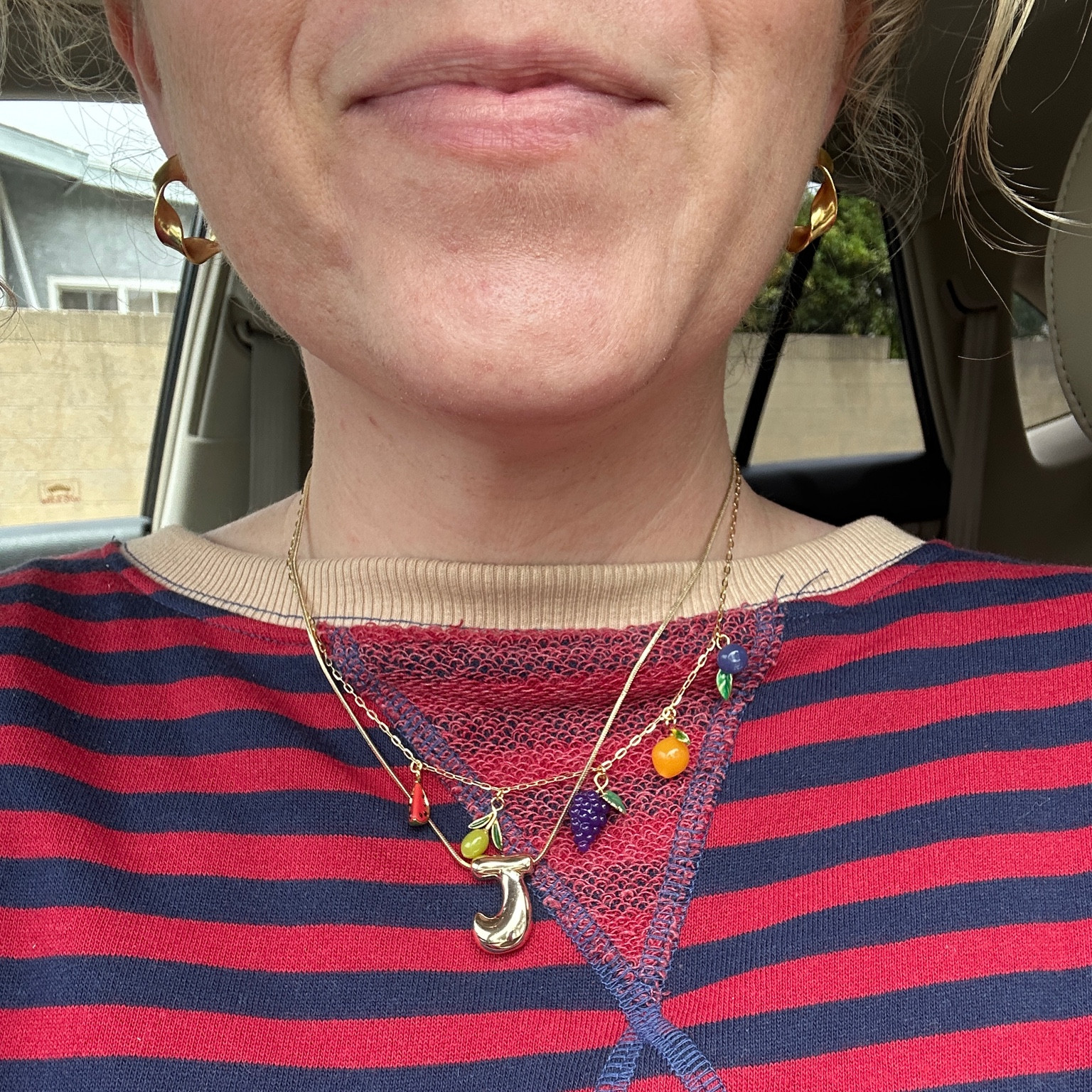 Anthropologie necklace stack, fruit salad necklace, initial bubble necklace  