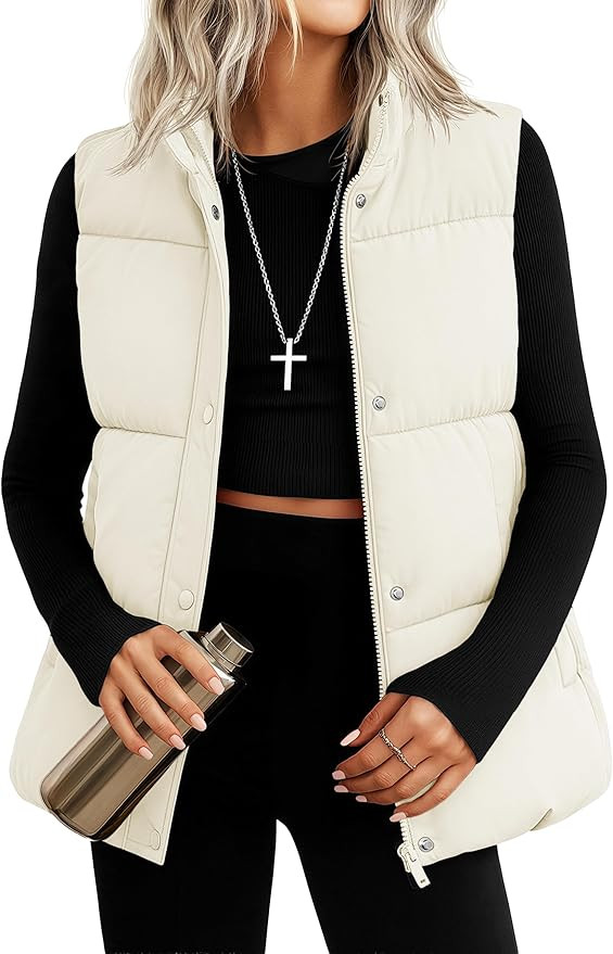 YUCOLEN Down Puffer Vest for Women Warm Winter Trendy Quilted Padded Puffy Vests with Pockets Sta... | Amazon (US)