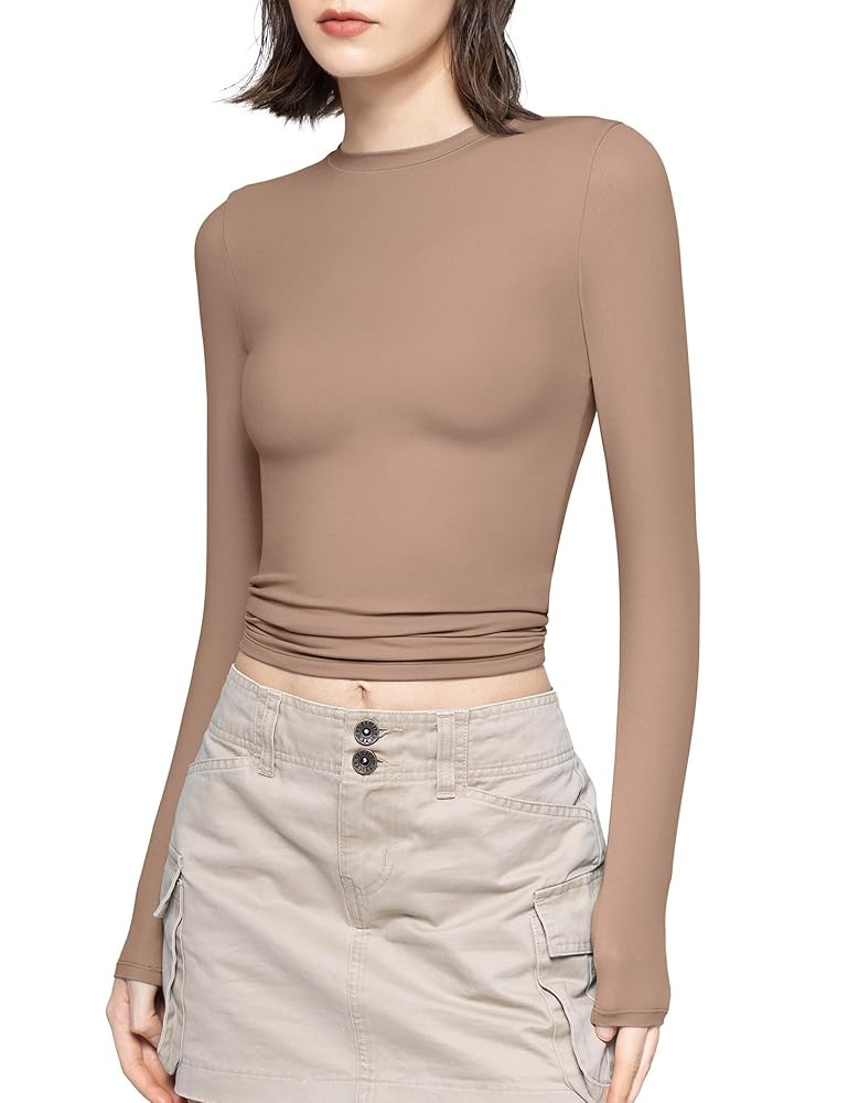 PUMIEY Women's Long Sleeve T Shirts Crew Neck Slim Fit Tops Sexy Basic Tee Smoke Cloud Pro Collec... | Amazon (US)