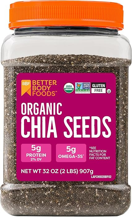 BetterBody Foods Organic Chia Seeds 2 lbs, 32 Oz, with Omega-3, Non-GMO, Gluten Free, Keto Diet F... | Amazon (US)