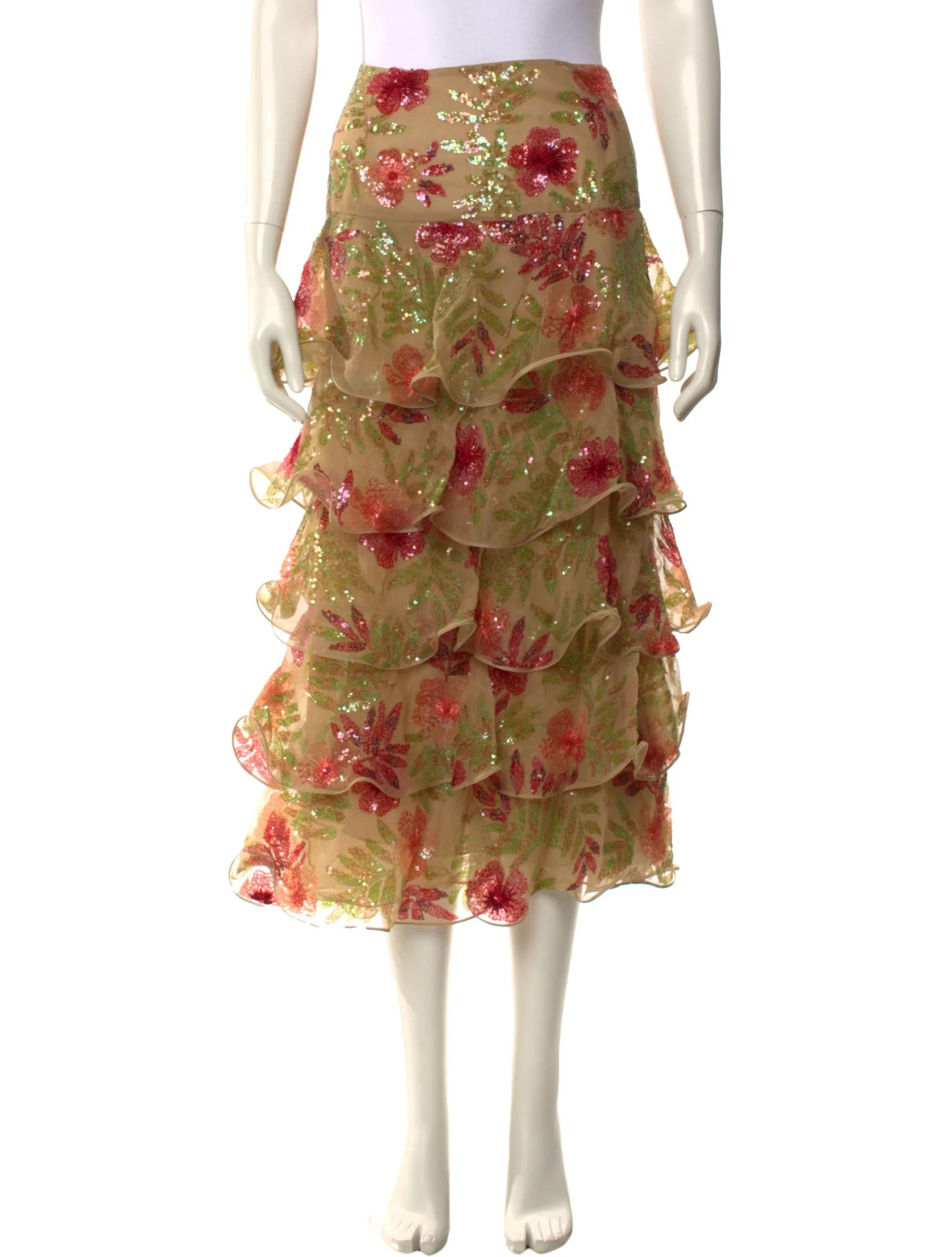 Oscar de la Renta Floral Print Knee-Length Skirt - Yellow Skirts, Clothing - OSC272319 | The Real... | The RealReal