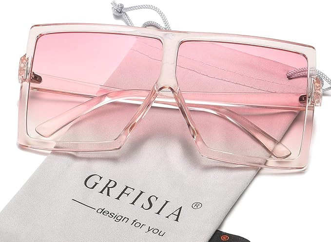 GRFISIA Square Oversized Sunglasses for Women Men Flat Top Fashion Shades | Amazon (US)