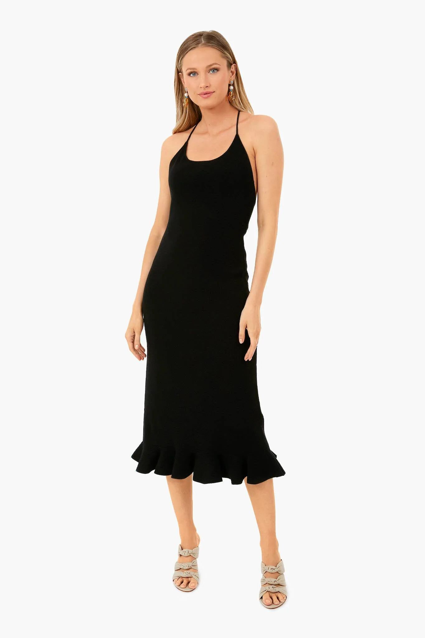 Black Compact Stretch Knotted Back Column Dress | Tuckernuck (US)