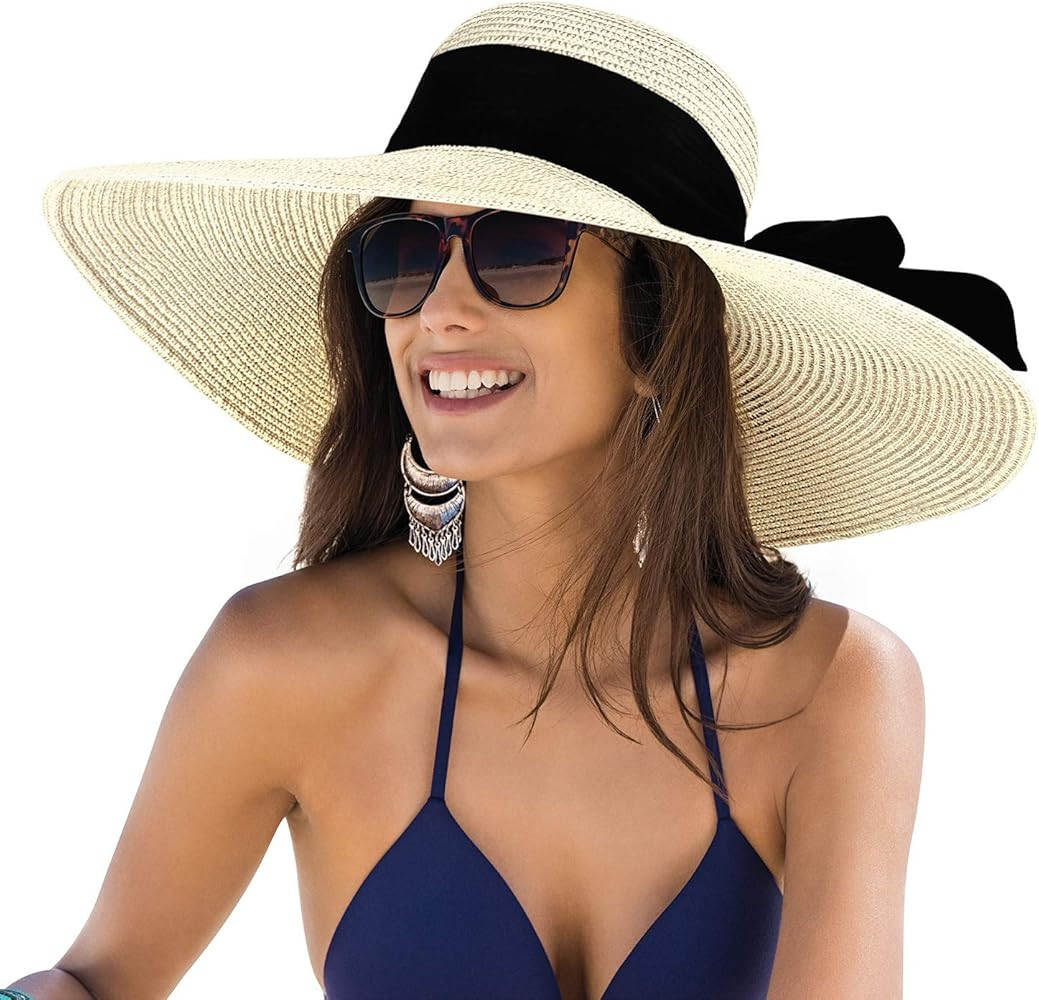 Sun Hats for Women, Floppy Wide Brim Beach Hats with UV UPF 50+ Protection Straw Cap | Amazon (US)