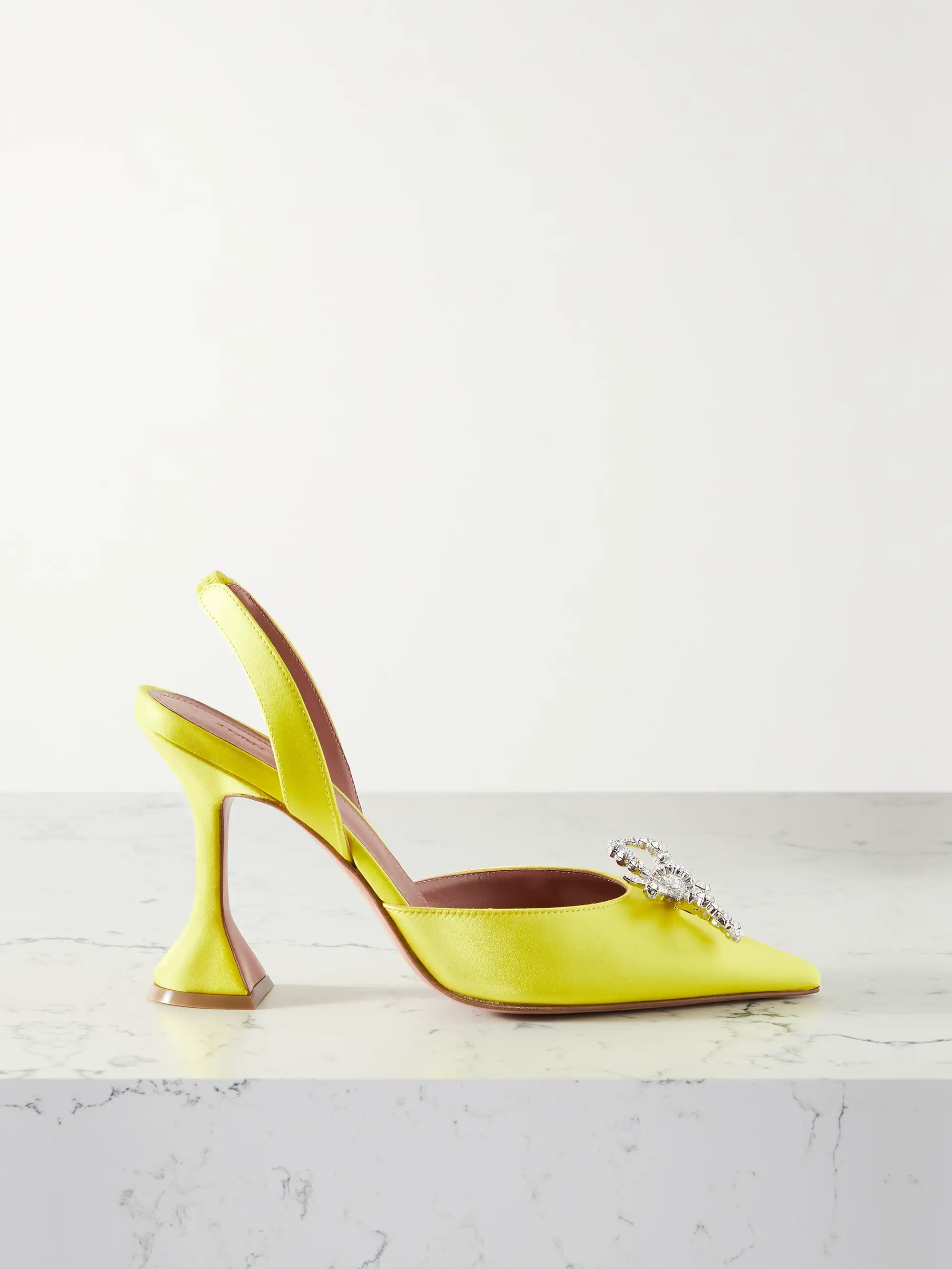 Yellow Rosie crystal-embellished satin slingback pumps | AMINA MUADDI | NET-A-PORTER | NET-A-PORTER (US)