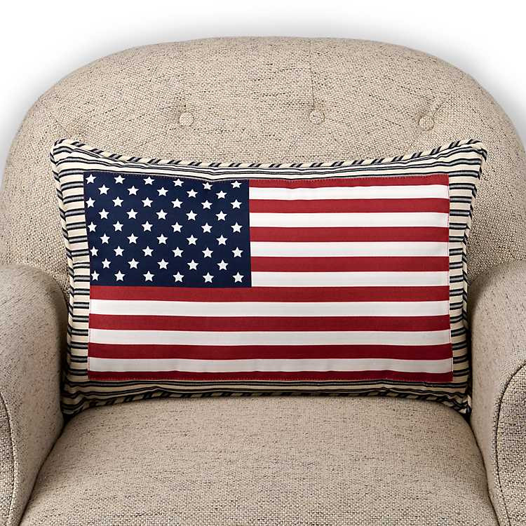 New! American Flag Ticking Stripe Lumbar Pillow | Kirklands