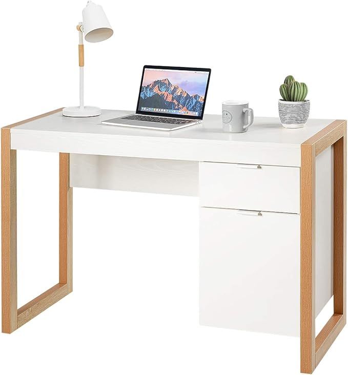 Tangkula White Desk with Drawer & Cabinet, Wooden Home Office Desk, PC Laptop Workstation Study W... | Amazon (US)