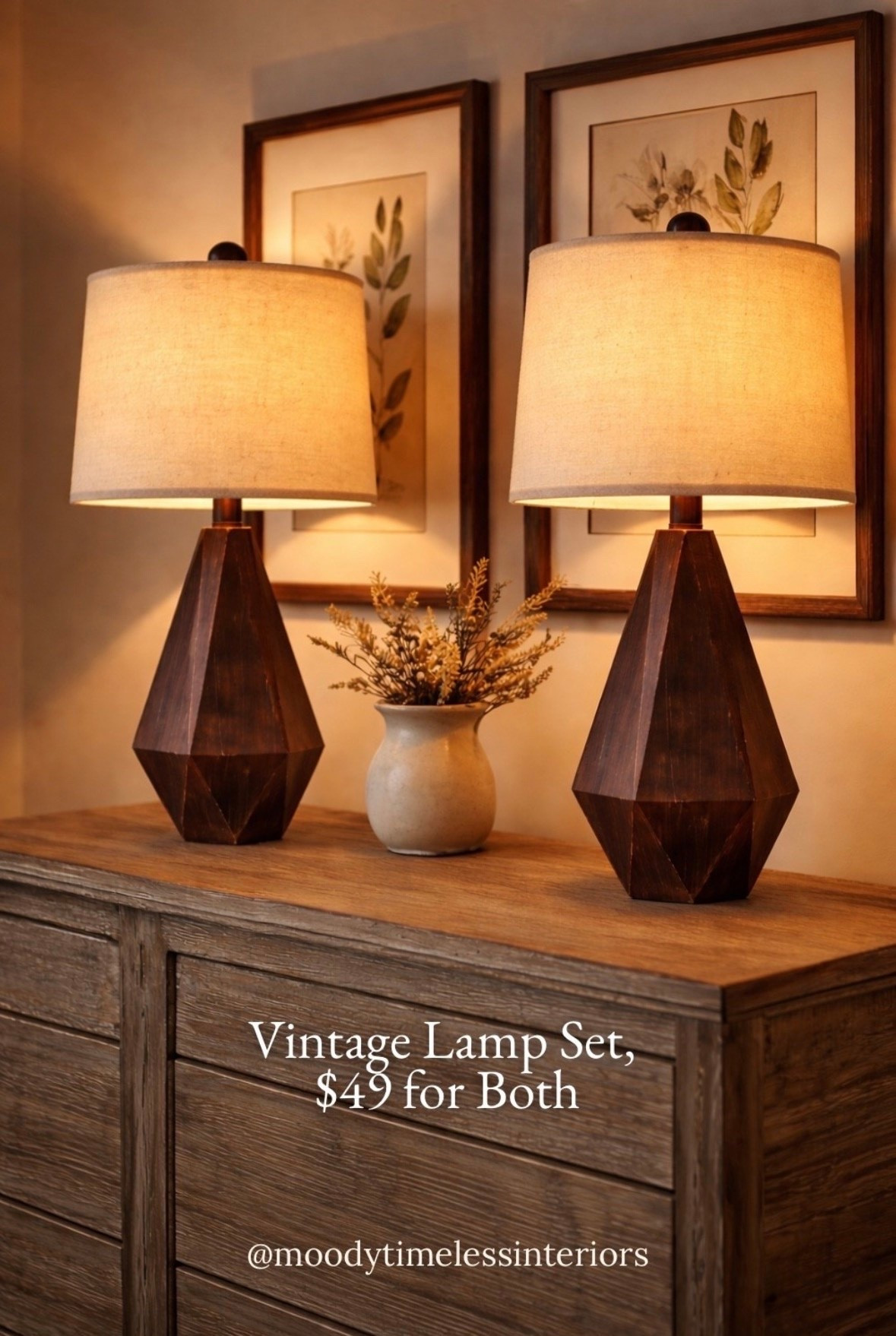 A set of TWO lamps for $49?! Yes, really 😍 These vintage farmhouse table lamps have the most gorgeous geometric walnut base — they look like something straight out of a high-end interior. Perfect for a console, nightstands, or flanking a fireplace. Linked on LTK! 🖤
#LTKfindsunder50 #LTKstyled

#LTKHome