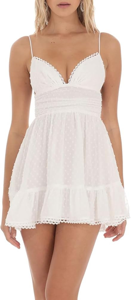 Women Graduation Dress Spaghetti Straps Sleeveless Short Dresses Y2k Low Cut Bodycon Going Out A-... | Amazon (US)