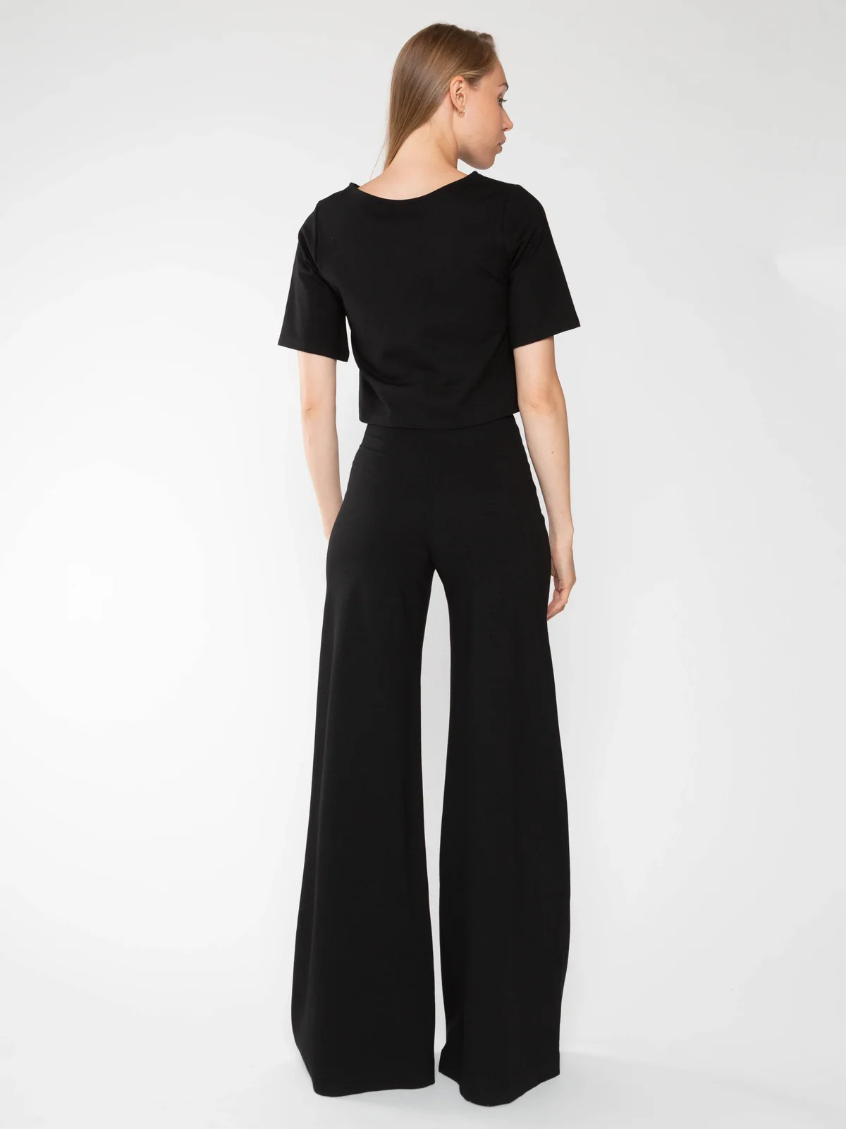 Black Ponte Knit Wide Leg Pant | Ripley Rader