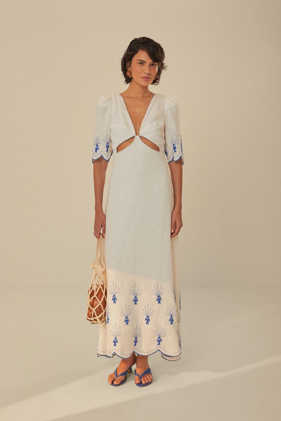 Off-White Sea Of Fish Embroidered Midi Dress | FarmRio