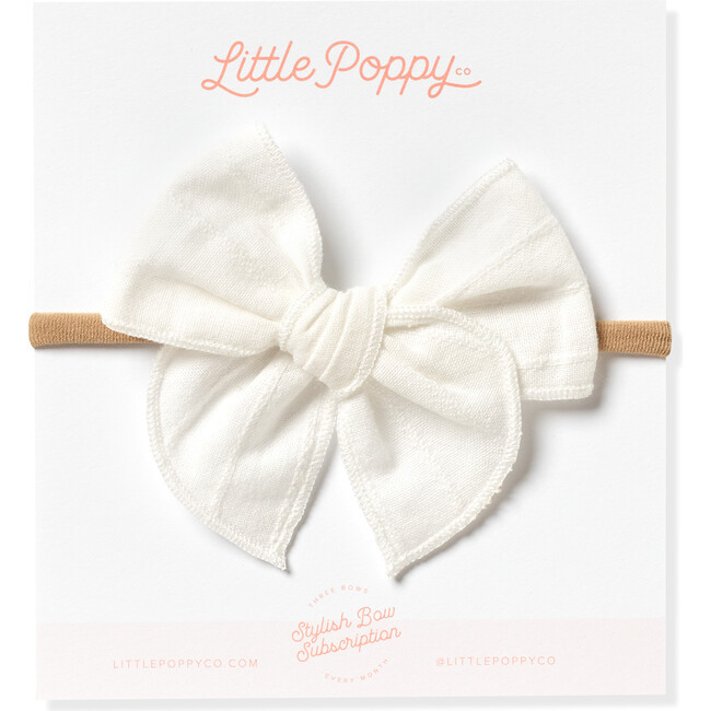 Nylon Embroidered Stripe Claire Bow, White | Maisonette